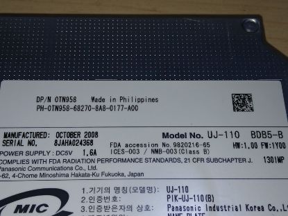 Picture of PANASONIC UJ-110 SLIMLINE IDE LAPTOP BLU-RAY DVDRW BD-ROM DRIVE DELL OEM