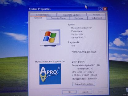 Picture of ASUS EEEPC 1001PX NETBOOK 40GB SSD ON WINDOWS XP PRO SP3 32BIT