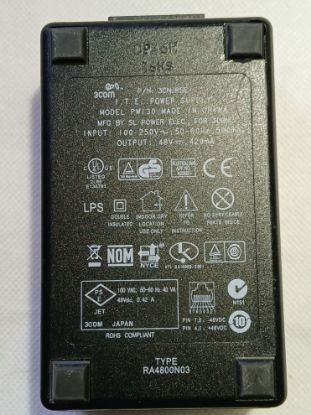 Picture of 3COM PW130 POE POWER SUPPLY INJECTOR RA4800N03 48V 420mA ETHERNET ADAPTER