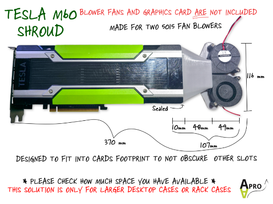 Picture of AAPRO - NVIDIA TESLA M60 SHROUD MADE FROM PETG FITS TWO 5015 BLOWERS